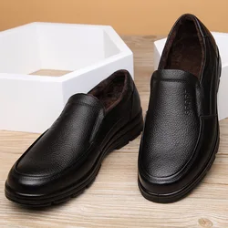 2025 Genuine Leather Winter Shoes Mens Brand Footwear Warm Plush Mens Casual Shoes Male Cowhide Brogues Black KA444