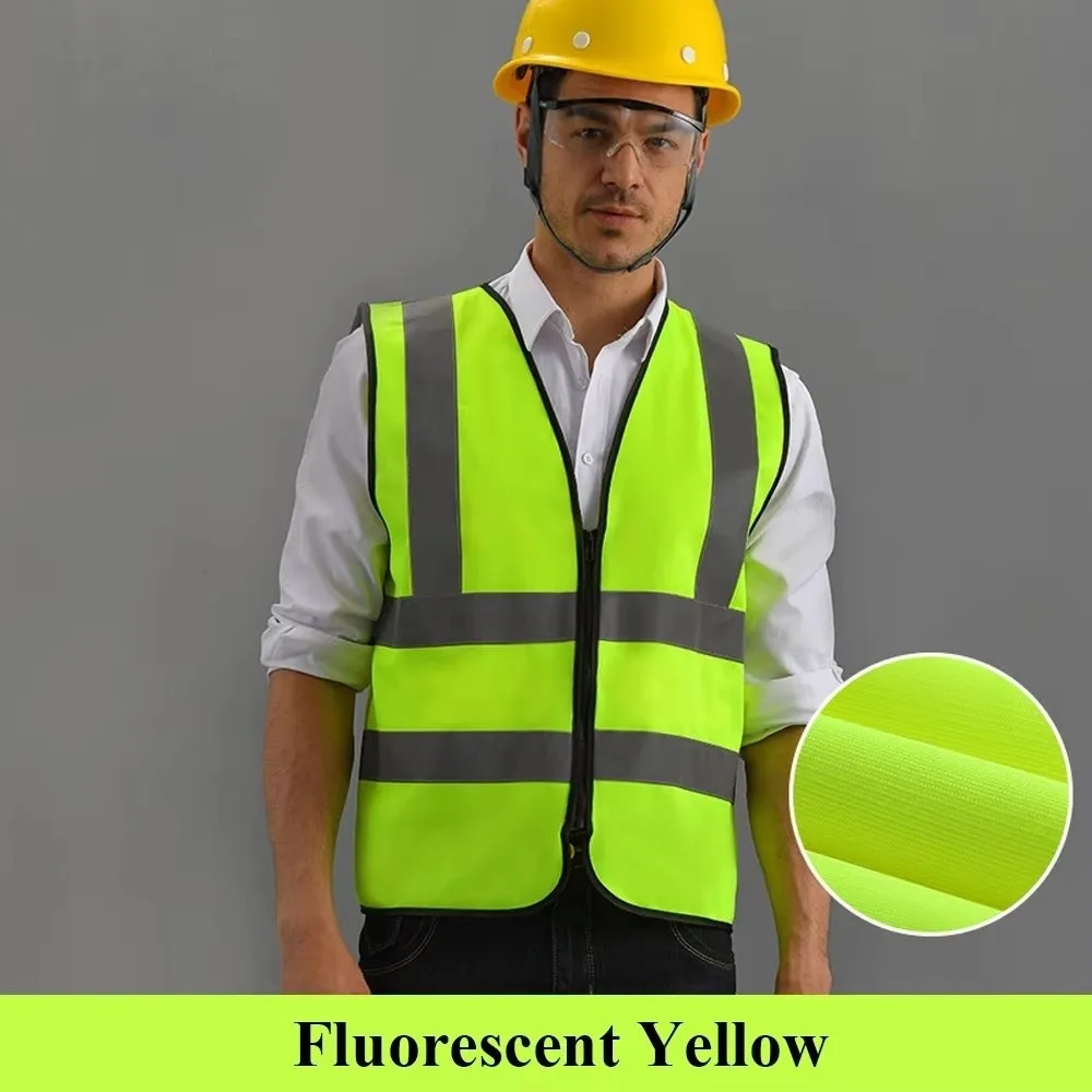 Durable High Visibility Safety Vest Front Reflective Strips Zipper Work Vest Workwear Uniforms Night Work