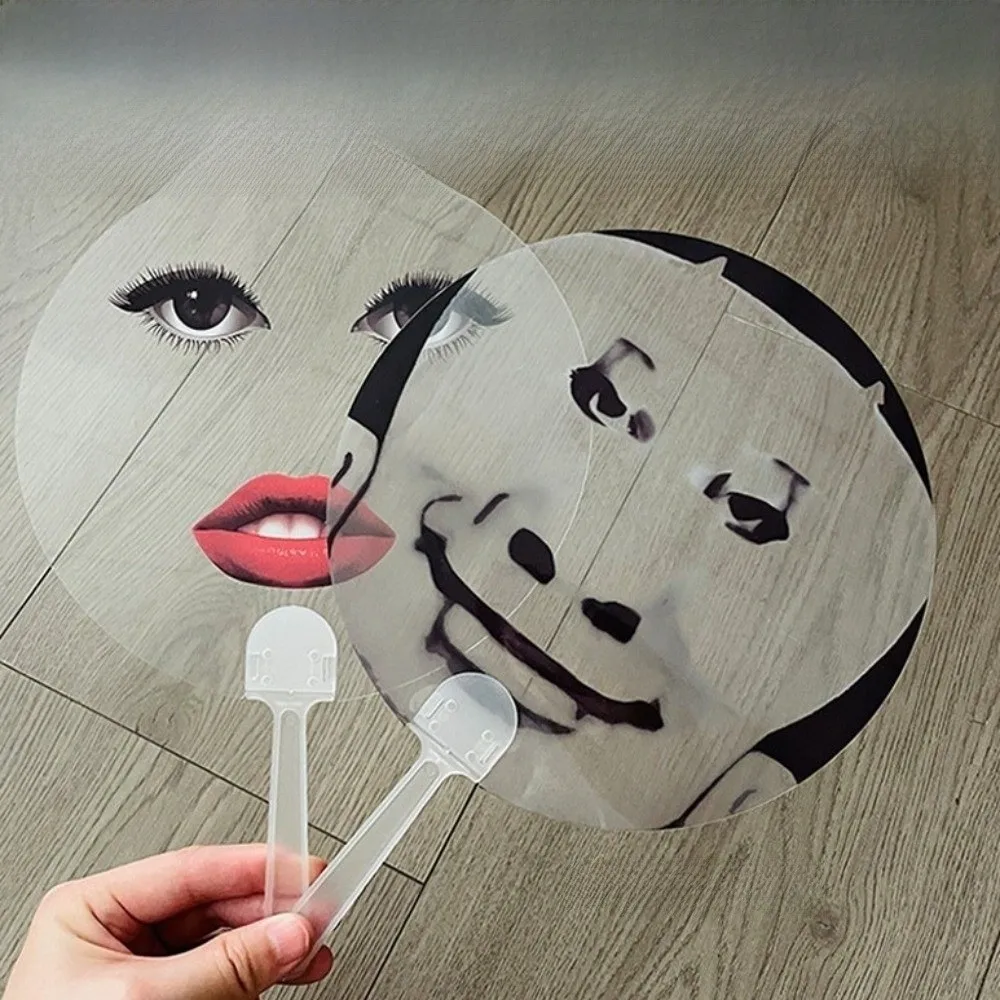 6Pcs Entertaining Funny Creative Expression Fan Transparent Waterproof Novelty Fan Cooling Round Abstract Art Fan Prop Fan