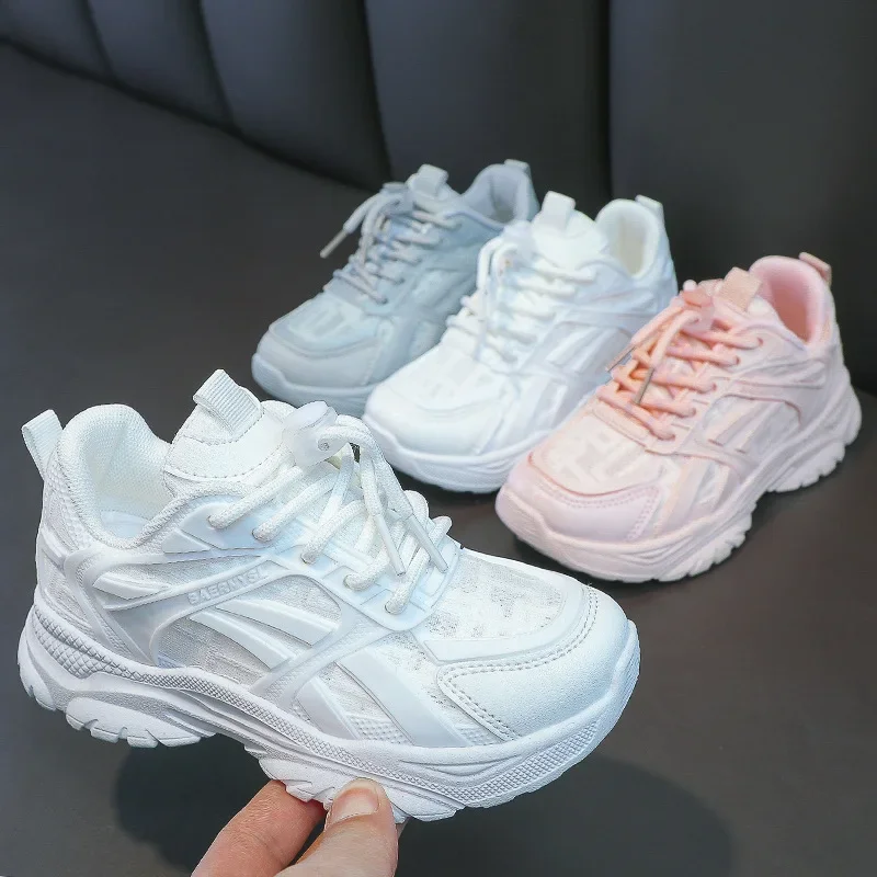 เด็กรองเท้าเด็กรองเท้าผ้าใบสําหรับชายและหญิงสีขาวรองเท้าตาข่ายBreathable RunningกีฬาTenis Chunkyรองเท้าผ้าใบ