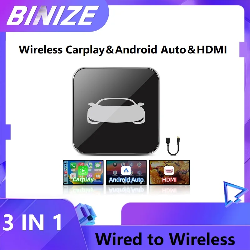 

Автомобильный ТВ-адаптер Binize, беспроводной адаптер Carplay для автомобиля с проводным Carplay OEM, поддержка входа HDMI, видеоконвертер для ТВ-палочек