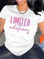 Women's Fashion Limited Edition Crew Neck T-Shirt Medium Stretch Short Sleeves Suitable for All Seasons Graphic T Shirts Y2K Top