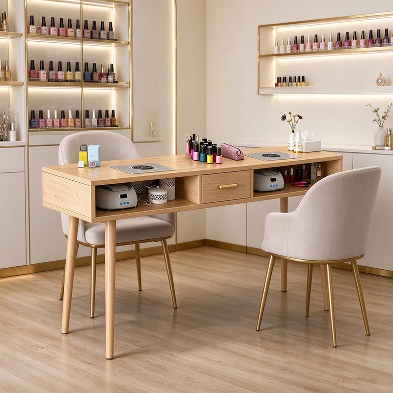 Japanese Design Nail Desk High Quality Retro Premium Aesthetic Nail Desk Multifunction Classic Table Ongle Nail Salon Furniture