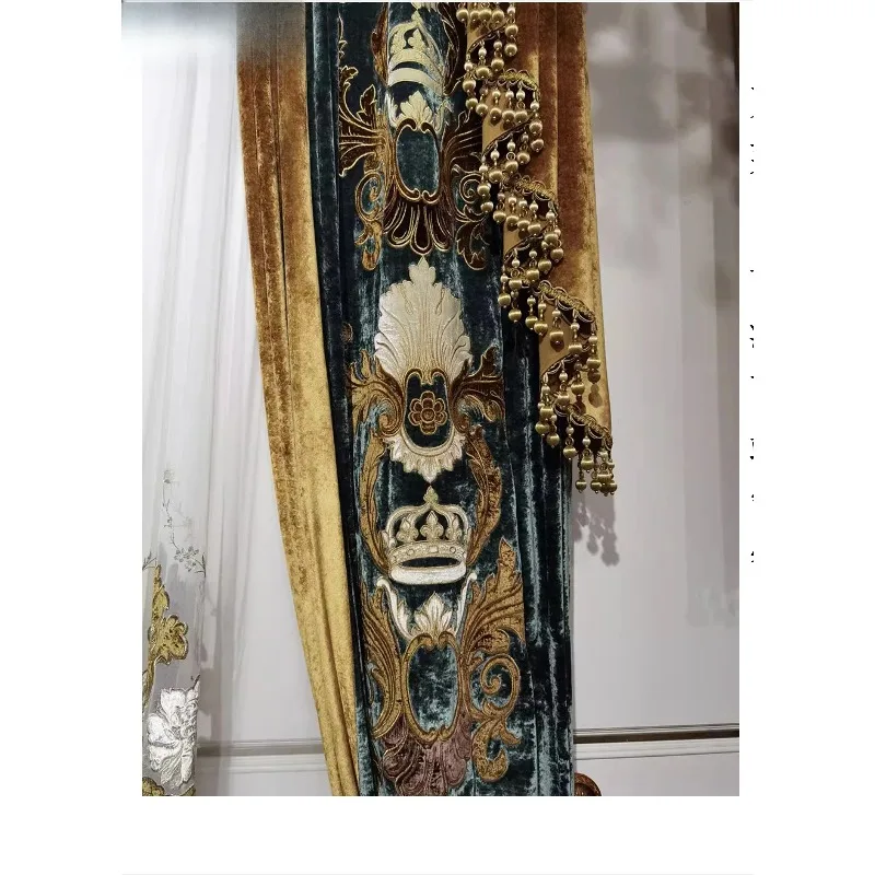 Curtains for Living Room Villa High Window Luxury EuropeanFrench Bedroom Flannelette Embroidered American Cotton Velvet Valance