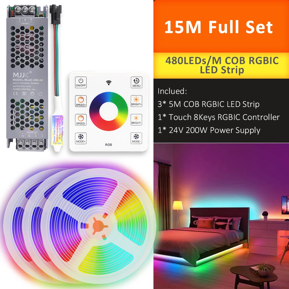 WS2811 COB RGBIC LED Strip DC24V 5M 10M 20M 30M RGB IC Paard Stromend water Stromende Lichten Tape Diode Lint Kamer Decoratie Lamp