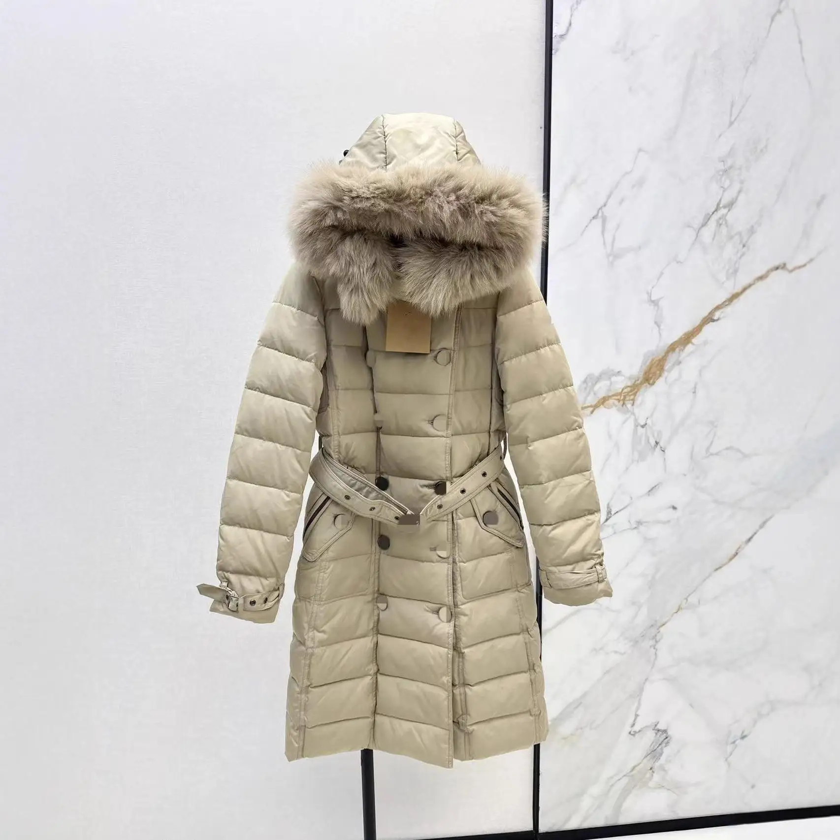 

Fashionable Long down Jacket with Fur Collar And Micro Logo for Autumn Winter Spring Early New Style South Oil down Jacket