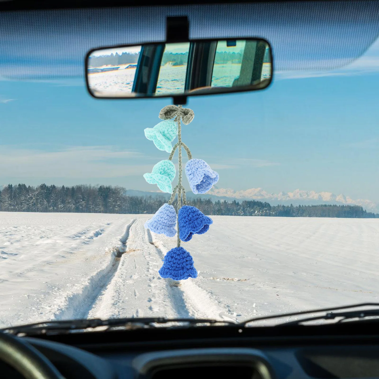 

2Pcs Blue Car Mirror Decor Crochet Flower Pendant Multifunctional Rearview Hanging Ornament for Women Girls Interior