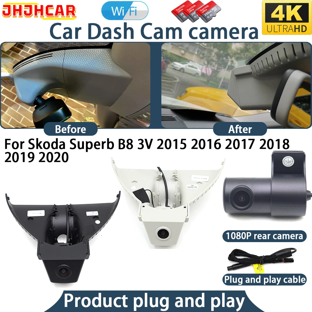4K Dash Cam For Skoda Superb B8 3V 2015 2016 2017 2018 2019 2020 Plug And Play WiFi DVR Car Camera Video Recorder Angle Night