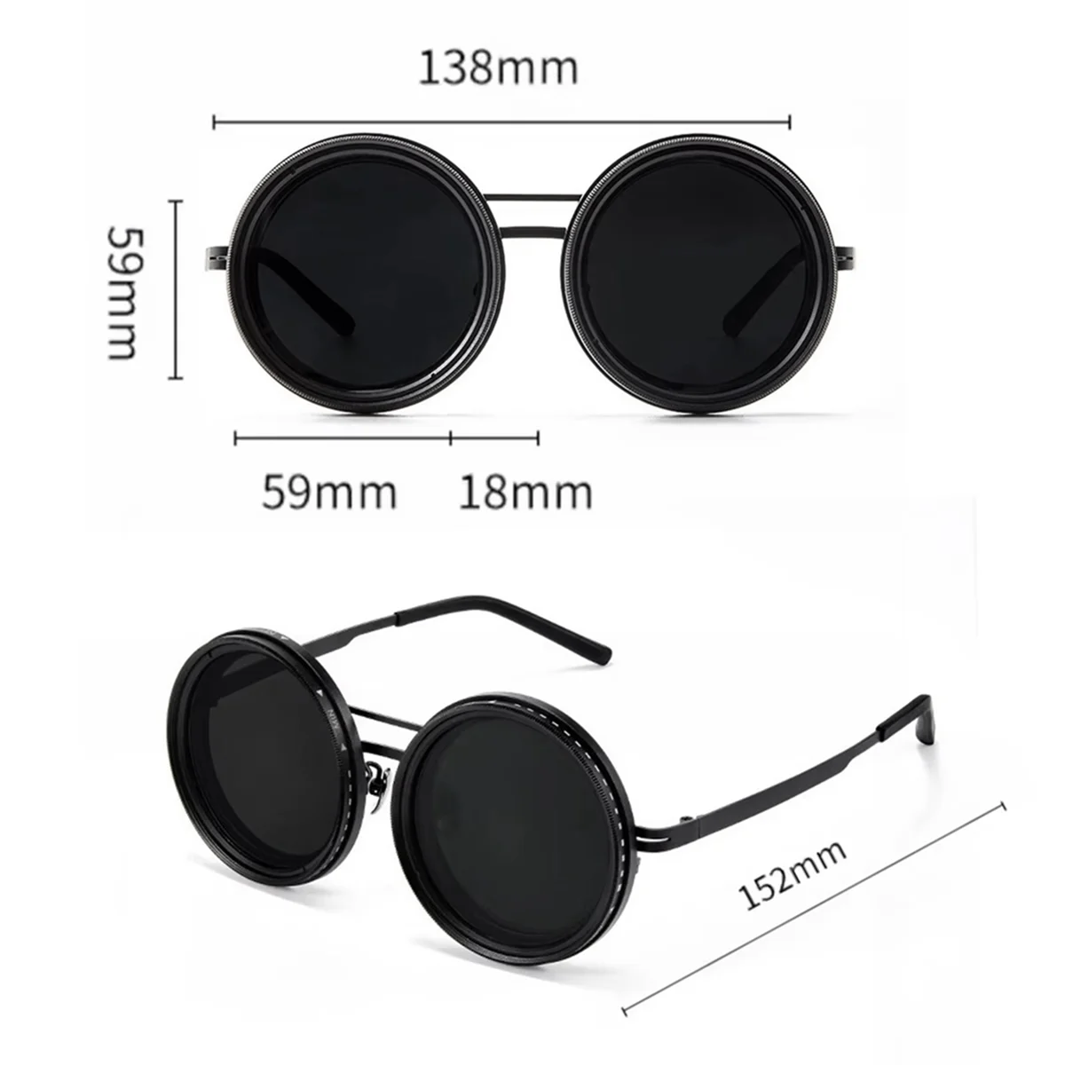 

A47ZZ Adjustable Sunglasses 1-9 Gears Rounded Polarized Glasses with ND Filter Lenses Retro Glasses Unisex Vintage Eyeglasses