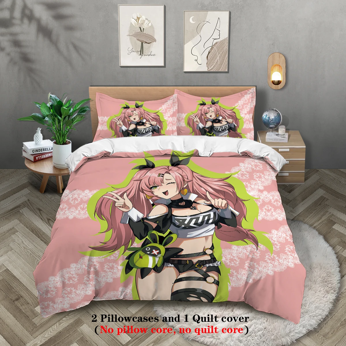 

3-piece down duvet cover with anime beautiful girl pattern print (1 duvet cover+2 pillowcases, no core) comfortable bedding set