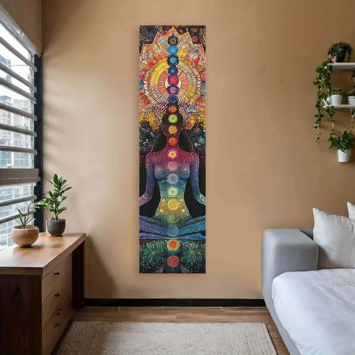 Böhmischer Chakra-Meditations-Wandteppich, buntes Mandala, Regenbogen-Wandteppich, Wandbehang für Wohnzimmer, Schlafzimmer, ästhetische Wanddekoration