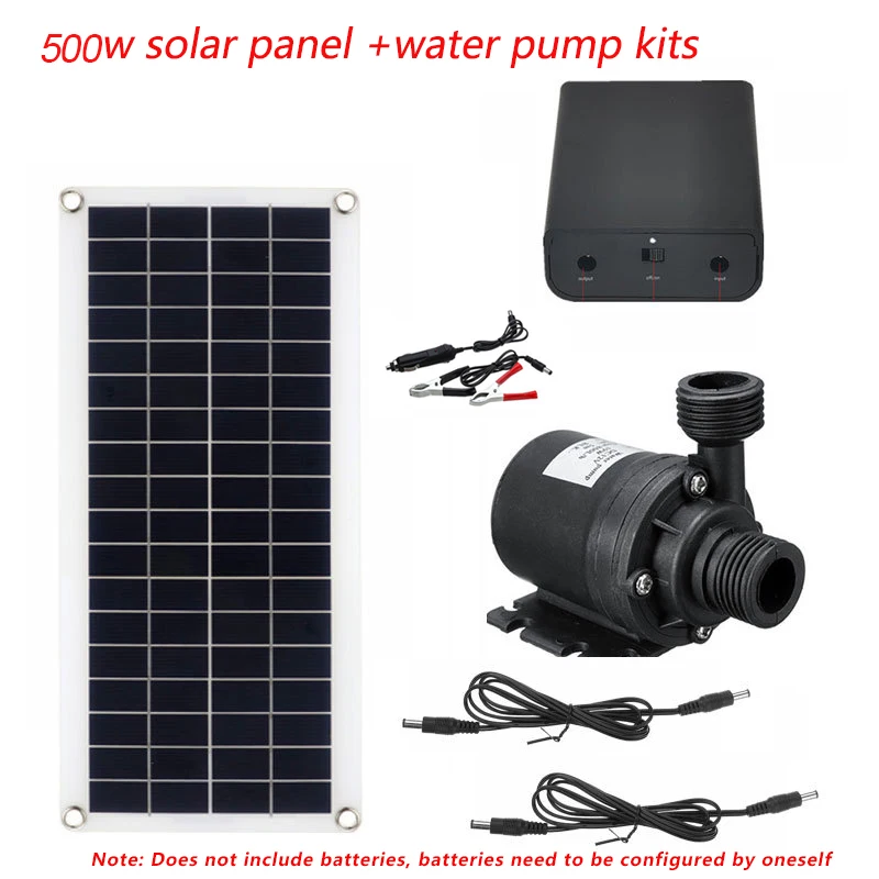 Ultra-Quiet bomba de água submersível, painel solar, conjunto sem escova, Motor Fish Pond, fonte alimentada, decorações do jardim, 500W, 800L, H, 12V