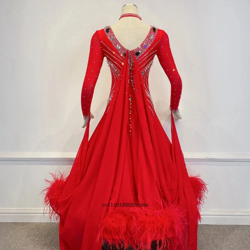Women High Grade Backless Modern Dance Dress Big Swing Ballroom Waltz Tango Competition Performance Costume Custom Dance Outfit