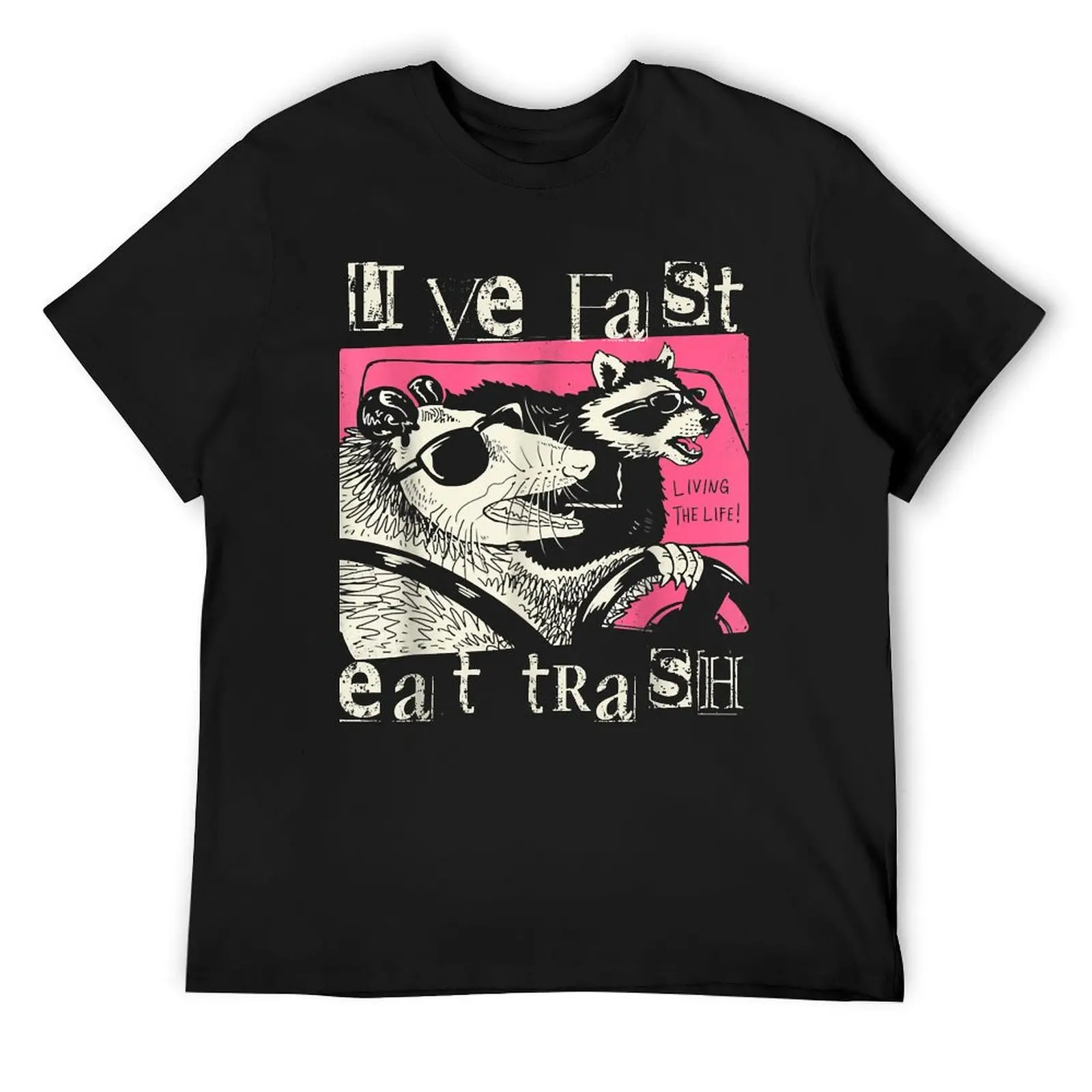 

Live Fast Eats Trash Funny Possum Racoon Ретро солнцезащитные очки футболка винтажные футболки синий замок милая одежда мужские винтажные футболки