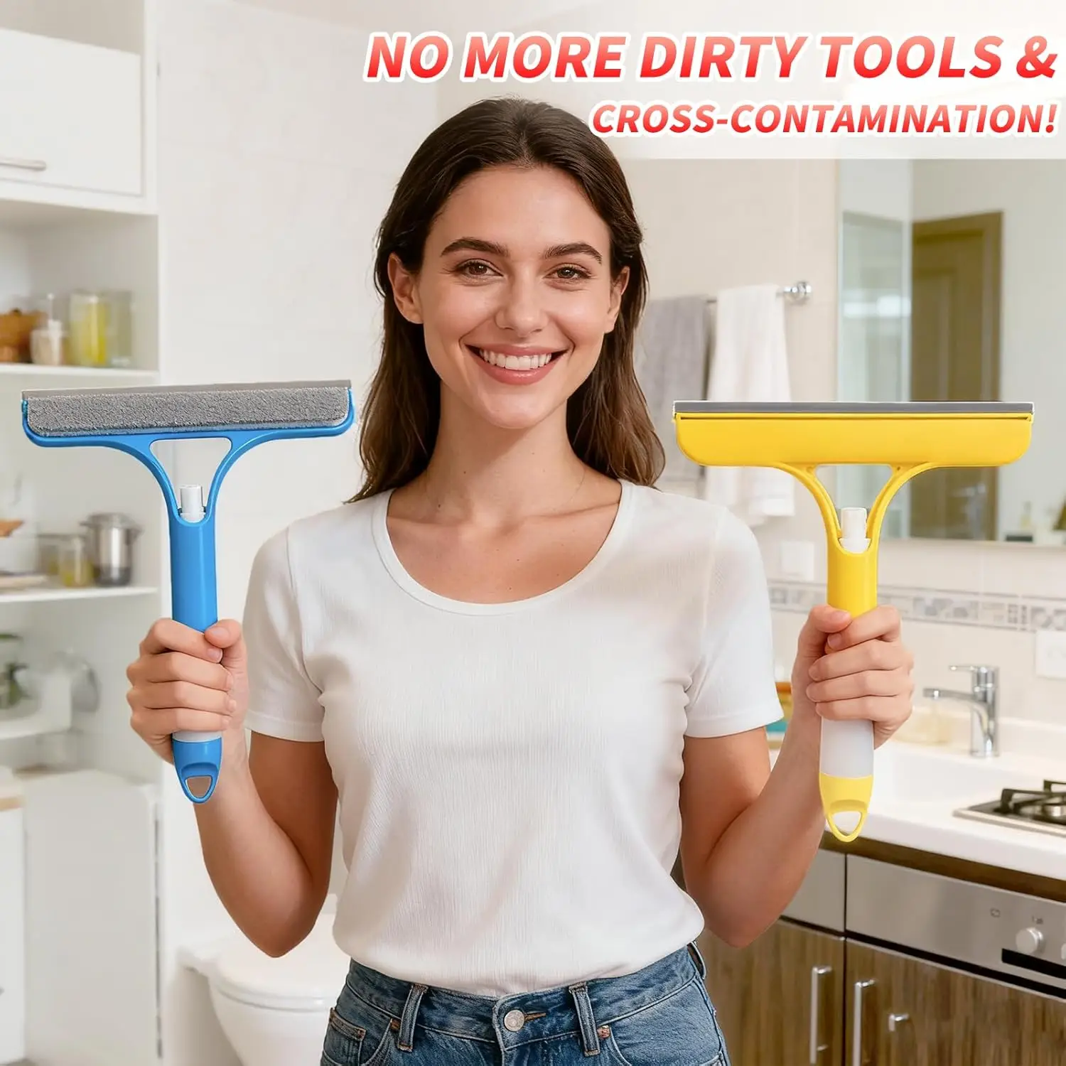 3-in-1 Glass Cleaning Tool for Home Bathroom Mirror and Windows, Water Wiper Squeegee for Shower and Glass Surfaces