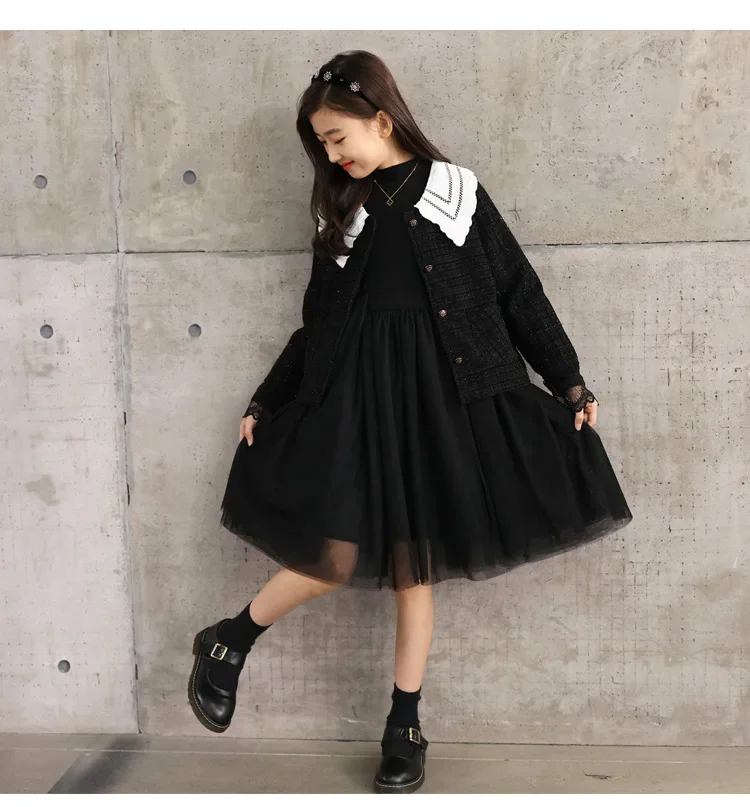 Girls Dress 2024 Spring and Autumn New Base Pompadour Gauze Skirt Large Child Princess Skirt Long-sleeved Children Dress