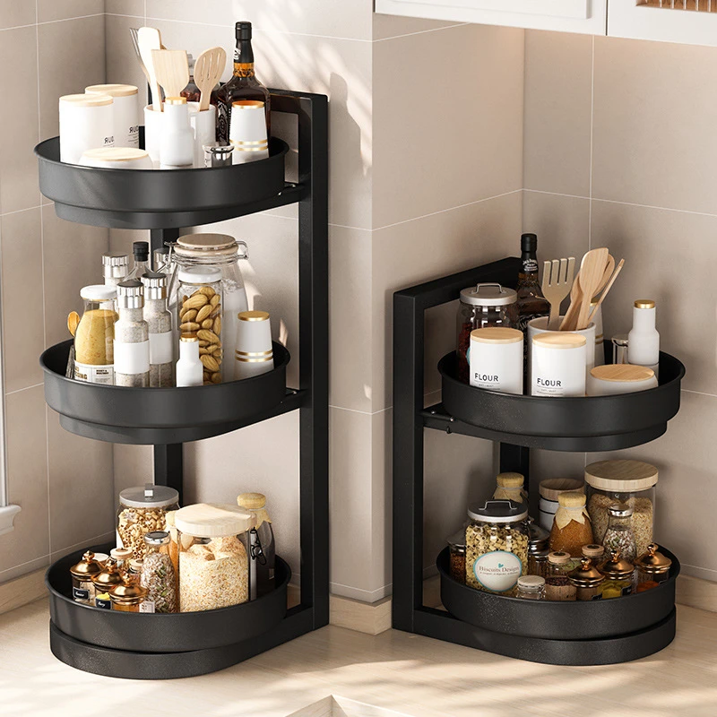 Rotating Spice Rack Organizer 2 Tier Adjustable Kitchen Storage Rack Lazy Susan Seasoning Holder Corner Countertop Shelf