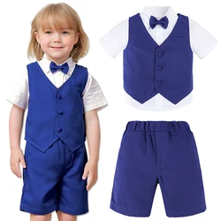 Baby Boy Suit Set Wedding Infant Birthday Party Costume Kids Ceremony Outfit Gentleman Short Sleeve Shirt + Pants + Vest 3PCS