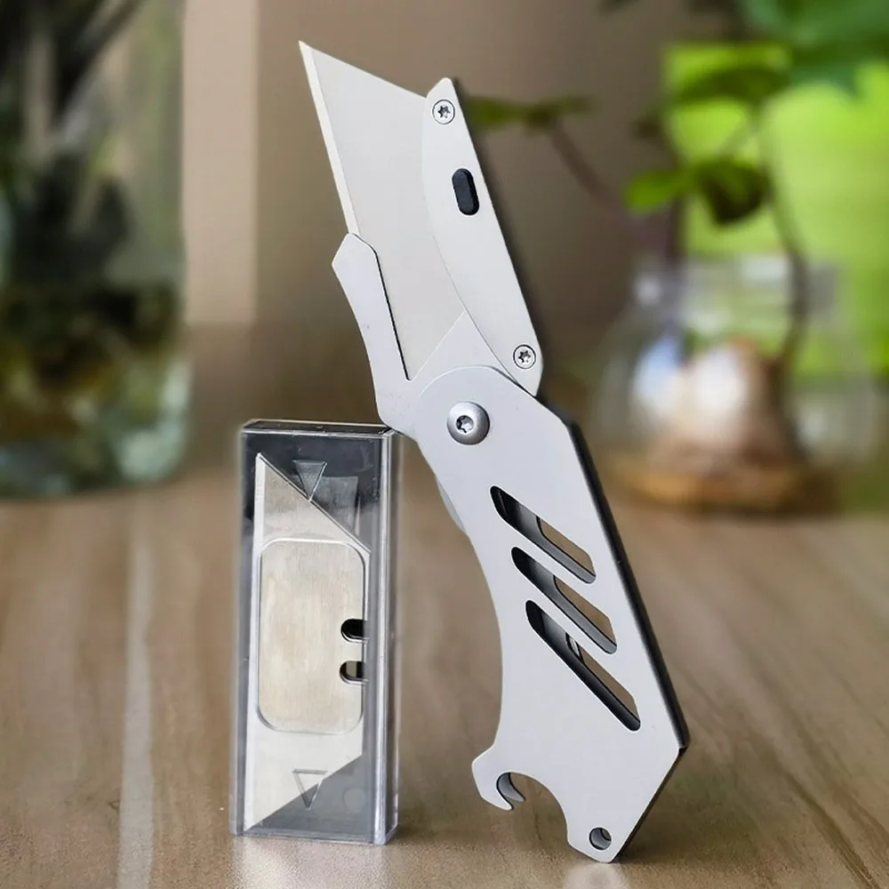 Caressolove 420 Steel Folding Utility Knife Portable Foldable Paper Box Cutter EDC Tools Pocket Knife Heavy Duty Work Knife