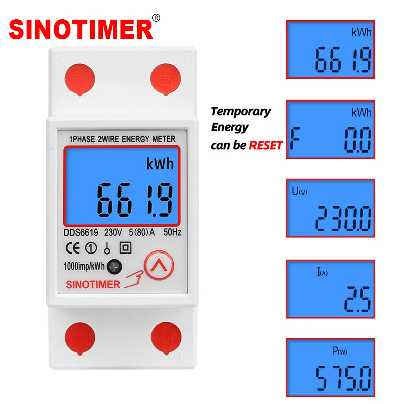 Szyna Din LCD Cyfrowe podświetlenie Jednofazowy licznik energii kWh Miernik zużycia energii Watomierz Elektroniczny AC 220V 80A Reset Zero