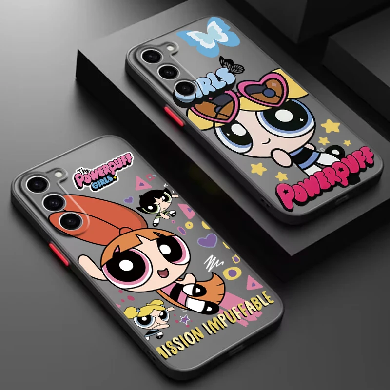 Cartoon P-Powerpuffs Girls Frosted Translucent For Samsung Galaxy S24 S23 S22 S21 S20 FE S10 S9 S8 Plus Ultra Pro 5G Matte