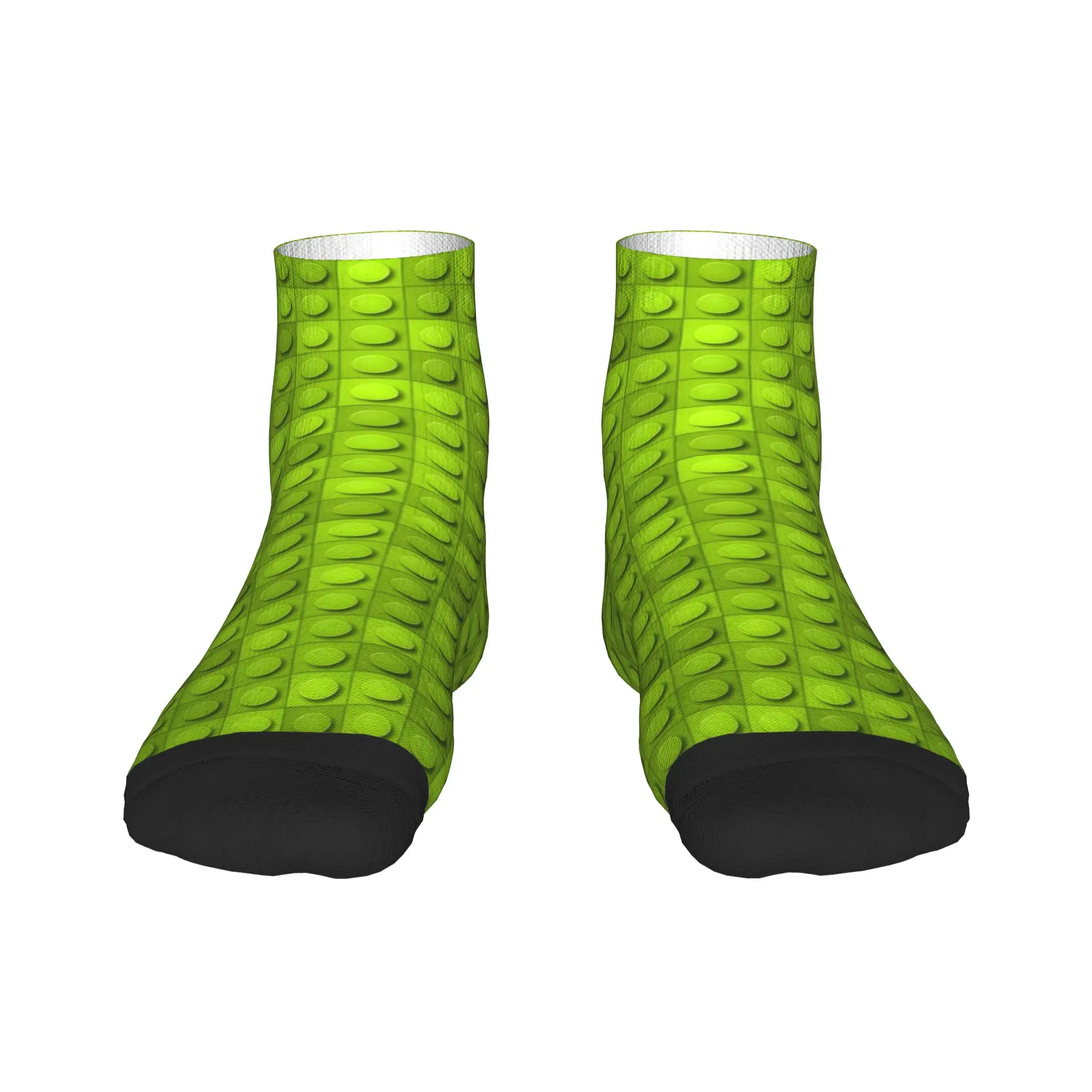 Solid Lime Yellow Building Blocks Pattern Ankle Socks Harajuku High Quality Casual Socks Autumn Running Anti-Slip Sock For Adult