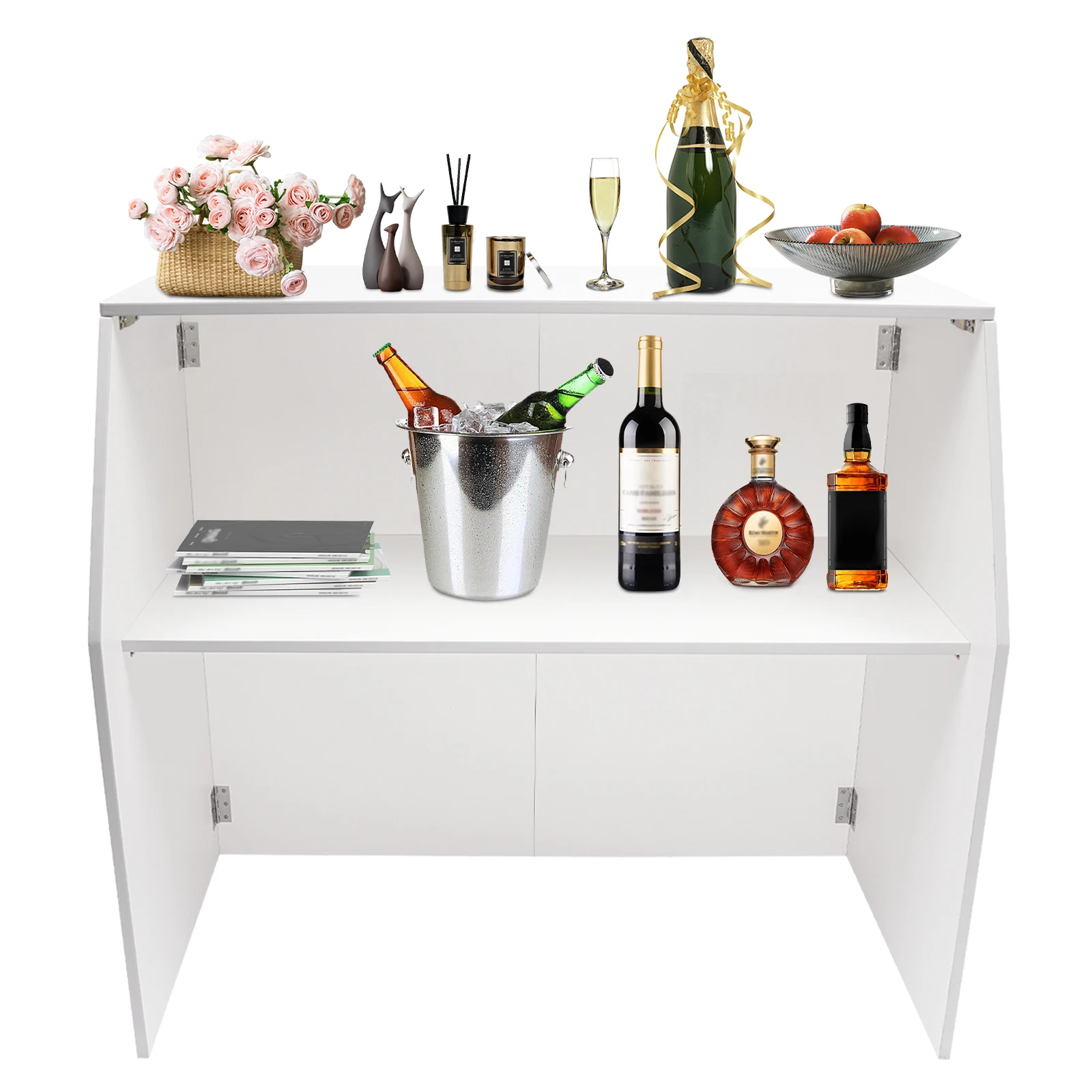 Folding Portable Event Bar with Top and Middle Shelves Mobile Laminate Foldable Bar