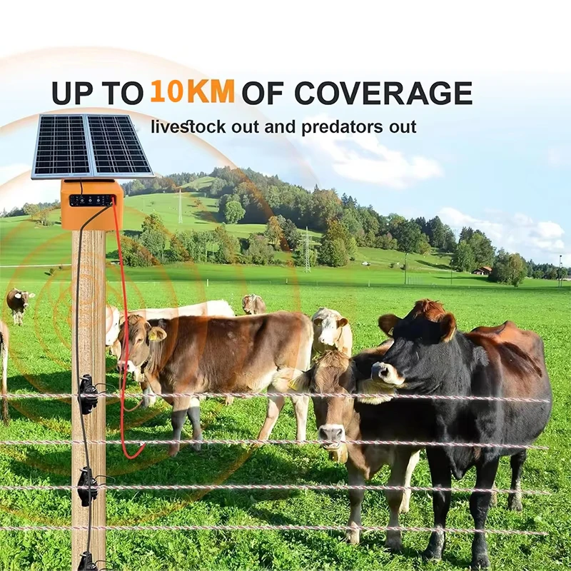 10 كجم الشمسية سياج كهربائي إنرجايزر 1.5 J مع بطارية الطاقة الشمسية جهاز شاحن الطاقة للحيوانات الماشية الأغنام مزرعة الماشية #3