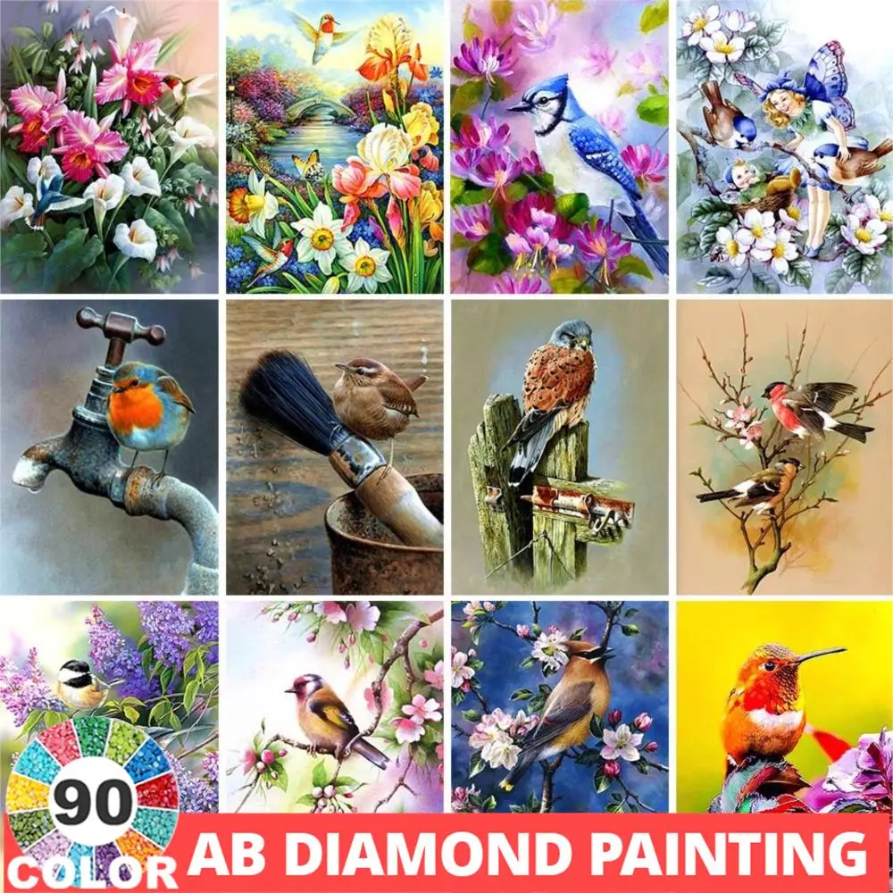 AB 90 Colors Diamond Painting Beautiful Bird 5D DIY Animal Cross Stitch Kit Full Embroidery Picture Mosaic Home Decor Hobby