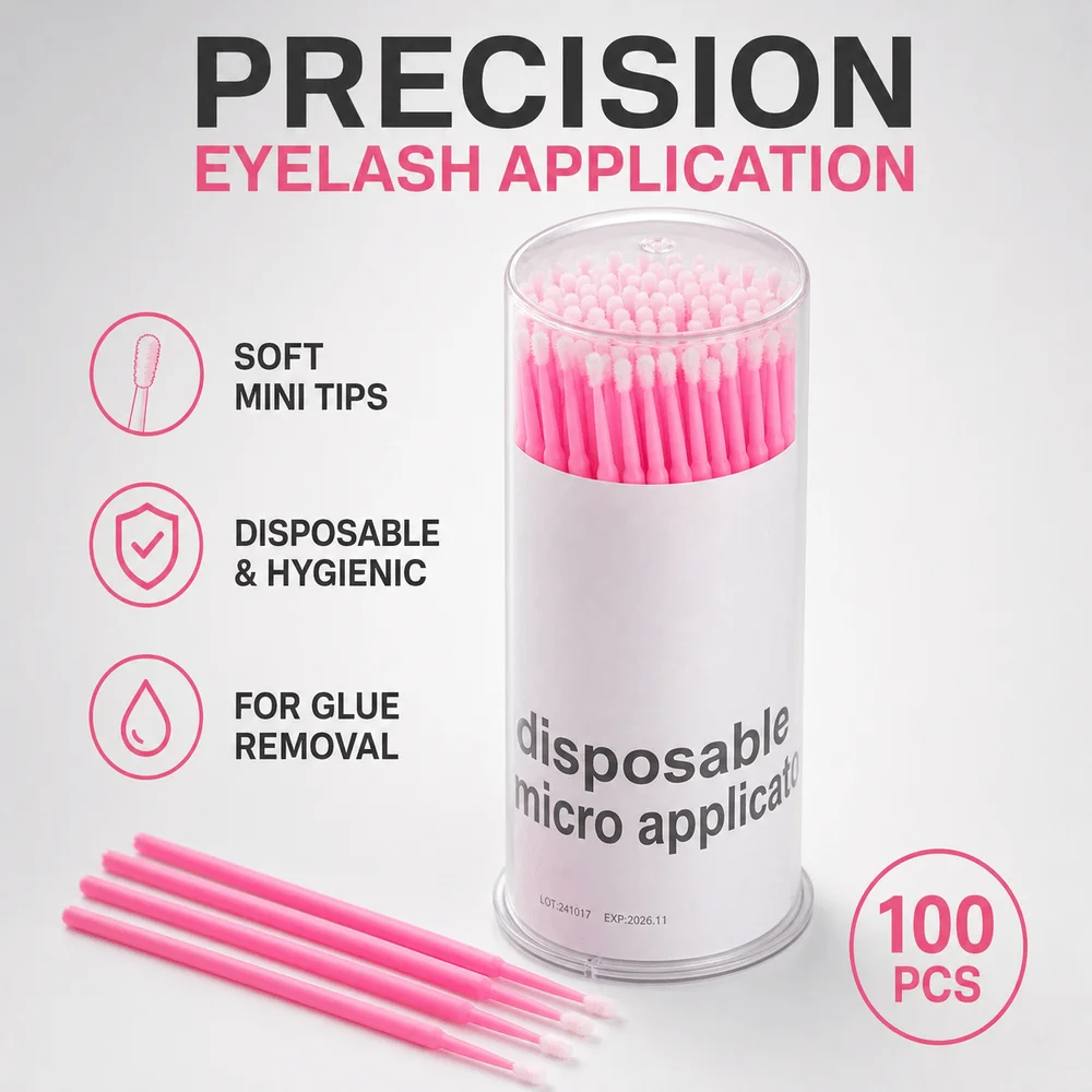 100pcs Disposable Cotton Swabs Precise Application Glue Removal Eyelash Extension Brushes Mini Mascara Applicators Universal