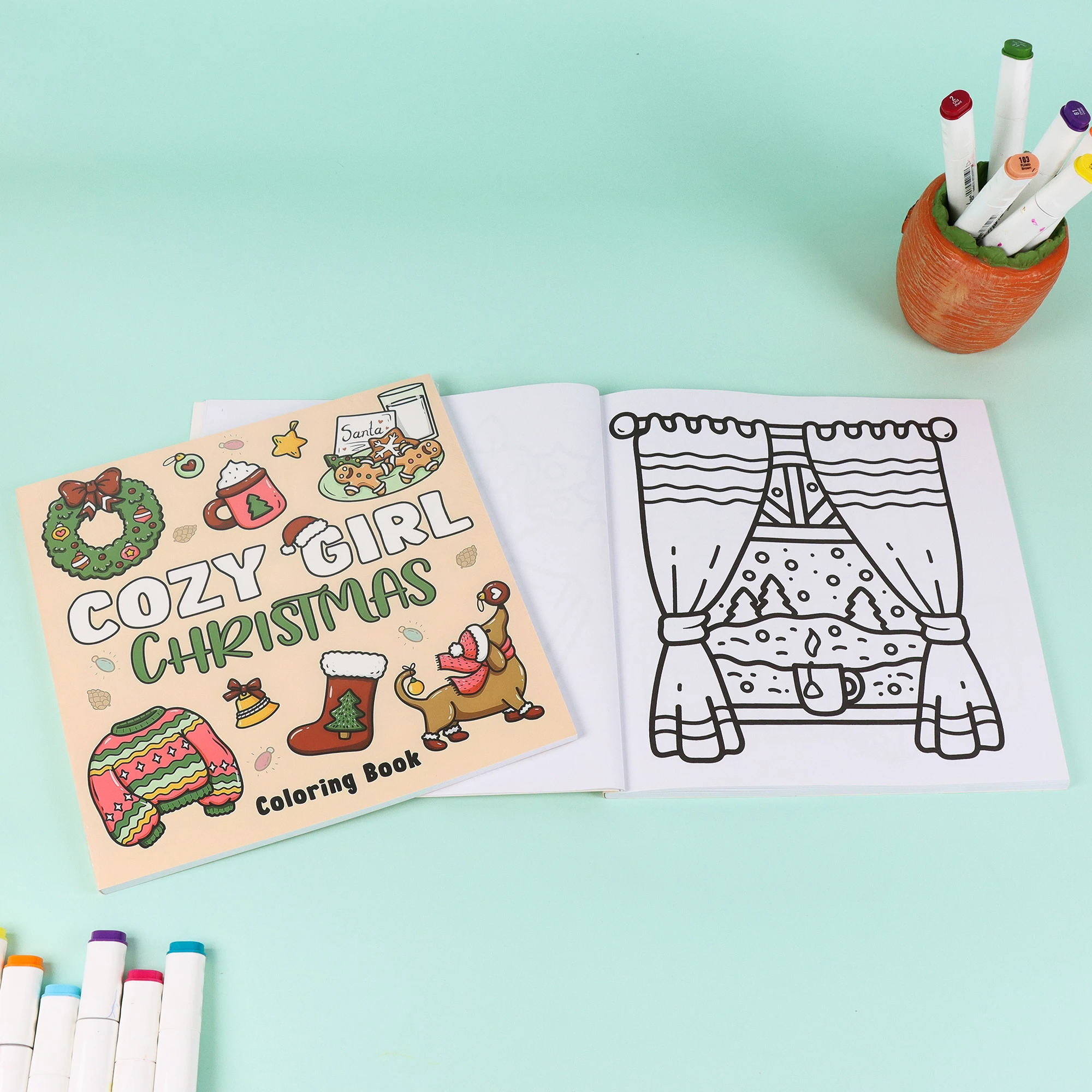 Coloring Book For Adults And Teens Featuring Adorable Christmas Creatures Cartoon Coloring Book To Relax In A Cozy Hygge Moment