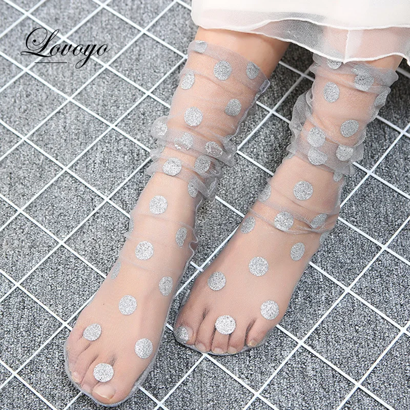 Sexy Polka Dot Tulle Socks Women Fishnet Transparent Long Socks Thin Funny Socks Femme Streetwear Calcetines Mujer Dress