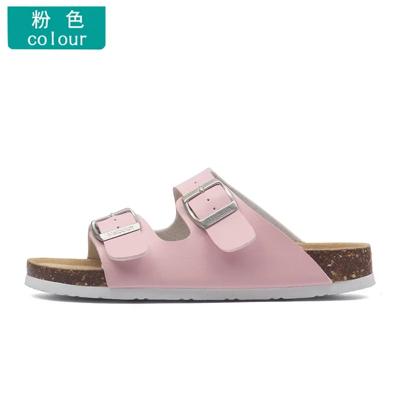 Slippers Women Buckle Flat Bottom Cork Slippers Man Summer Unisex Beach Button Outdoor Casual Sandals Designer Ladies Shoes