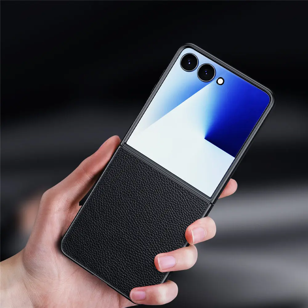 

Чехол премиум-класса из воловьей кожи с узором личи для Samsung Galaxy Z Flip7 Business Cover