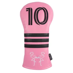 Soft PU Leather Pink #10 Applique Flamingo Embroidered Golf Club Headcover 460CC Driver Cover