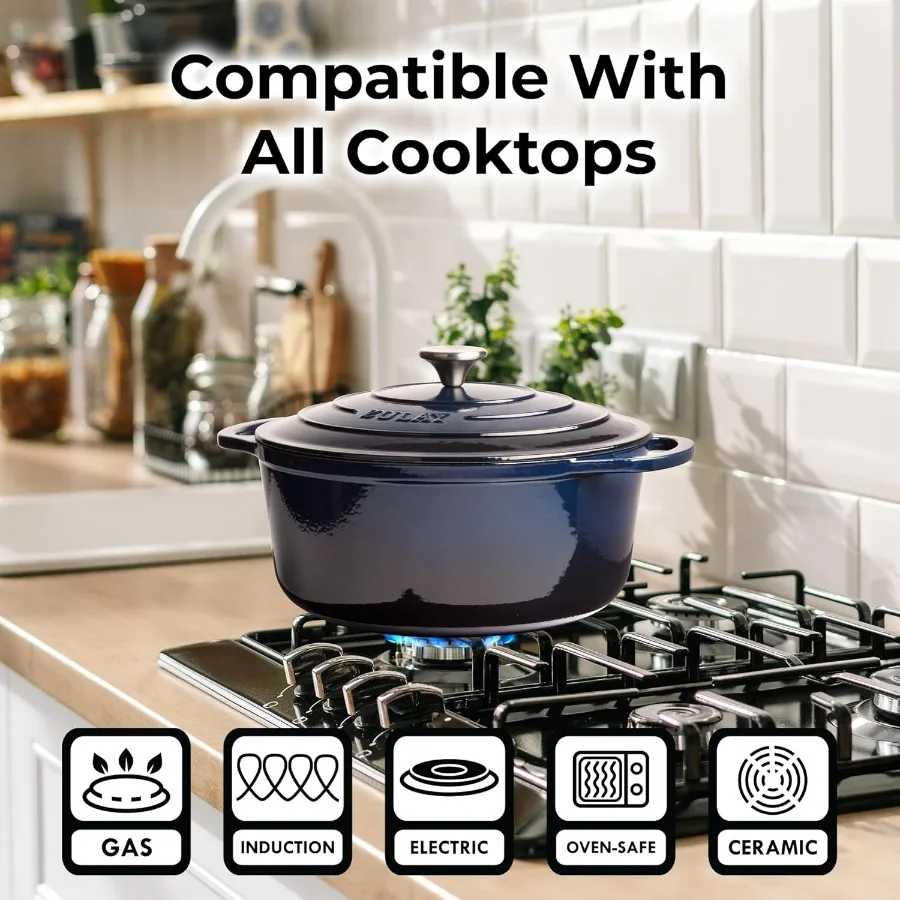 6 Quart Enameled Cast Iron Dutch Oven Pot with Lid – Premium Durability & Oven Safe up to 500°F – Heavy Duty Cookware Perfect fo