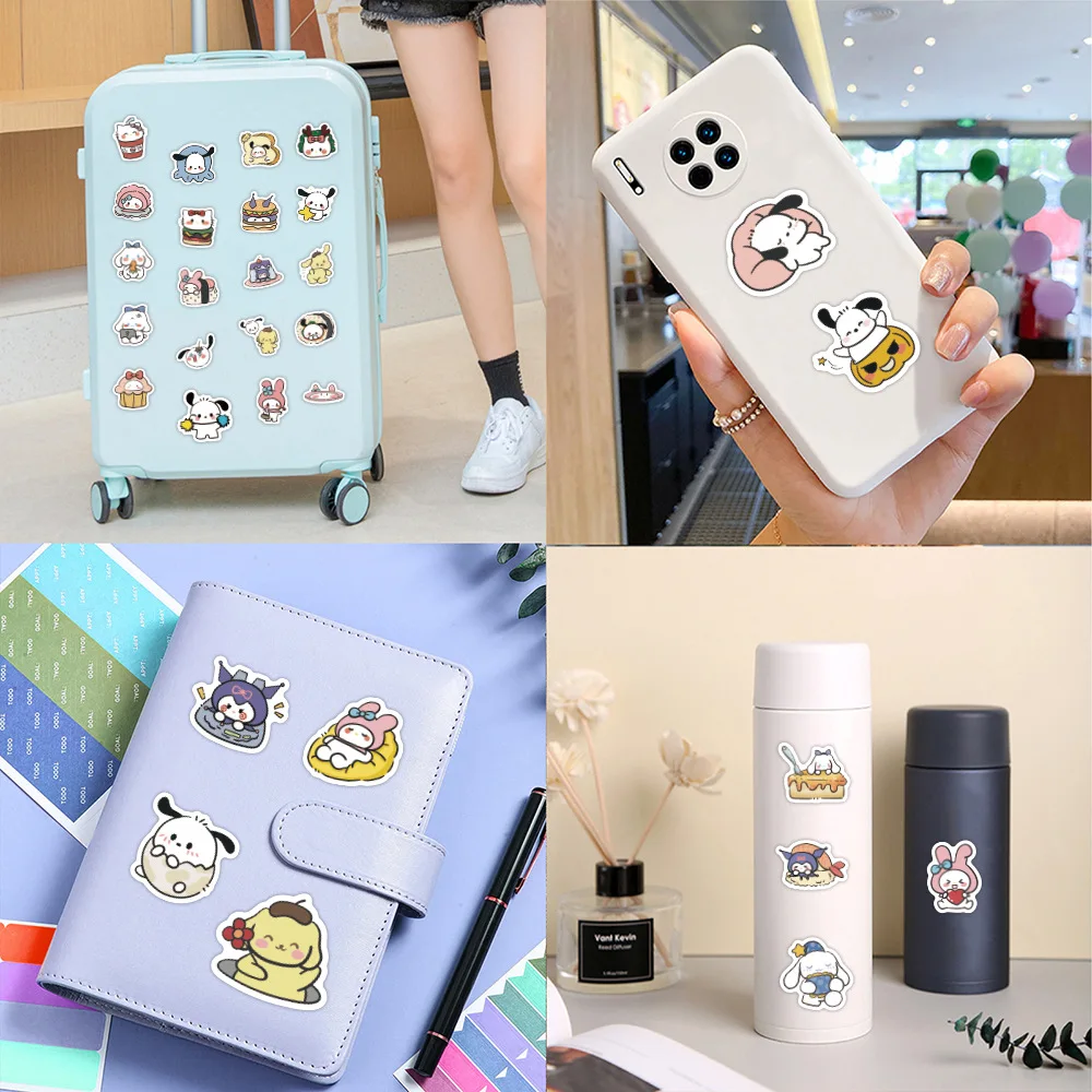 10/30/50/100PCS Anime Hello Kitty Sanrio Stickers Kuromi Melody Cute Q Edition DIY Graffiti Fashion  Cartoon Decals Kid Gift Toy