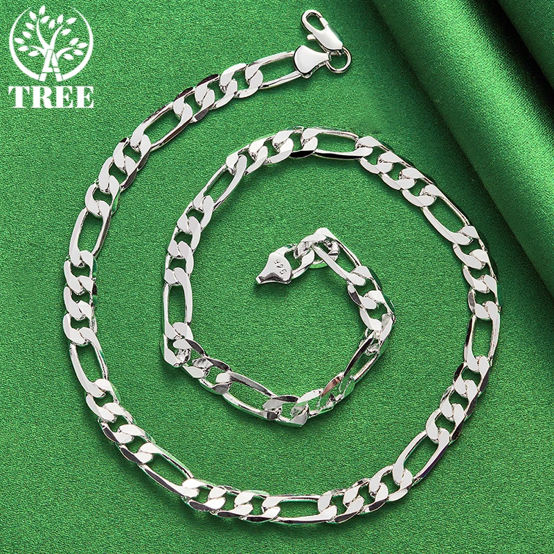 925 Sterling Silver 16 18 20 22 24 Inch 8mm Figaro Chain Necklaces For Woman Man Party Wedding Engagement Charm Jewelry Gifts