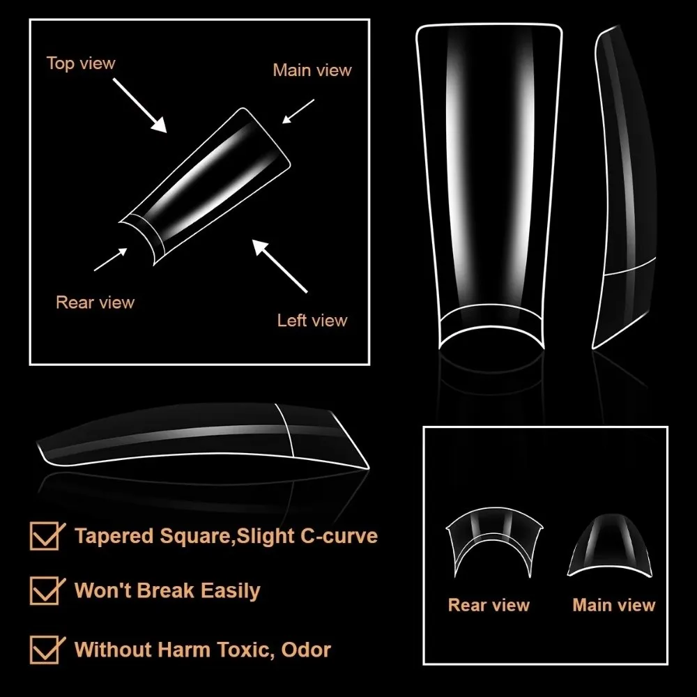 

600PCS New Clear False Nails Tips Duckbill Shaped Acrylic Fake Nails Half Full Cover Gel Nail Tips Manicure Tools