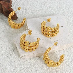EILIECK 316L Stainless Steel Gold Color C-shaped Beads Stud Earrings For Women New Fashion Waterproof Ear Jewelry Gift Bijoux