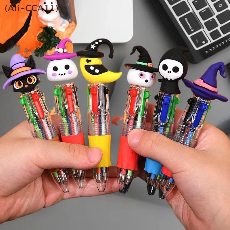 5/10/15/20 Pcs Cartoon Halloween 4-in-1 Color Ballpoint Pen Pumpkin Bat Ghost Shape Ballpoint Pen Student Stationery Gift