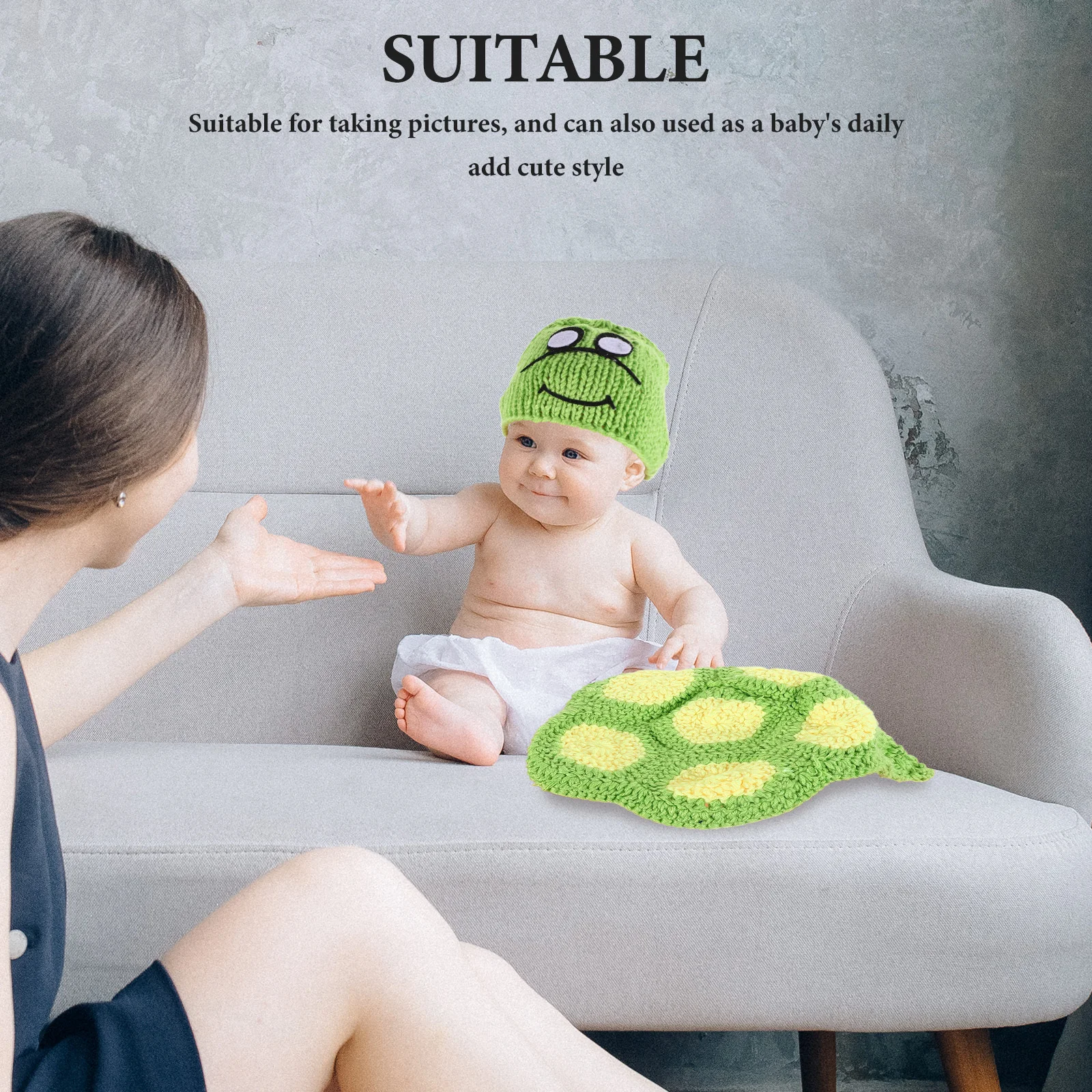 

1Set Photo Outfit Turtle Costume Hat Cape Handmade Knitted Photography Prop Clothes Soft