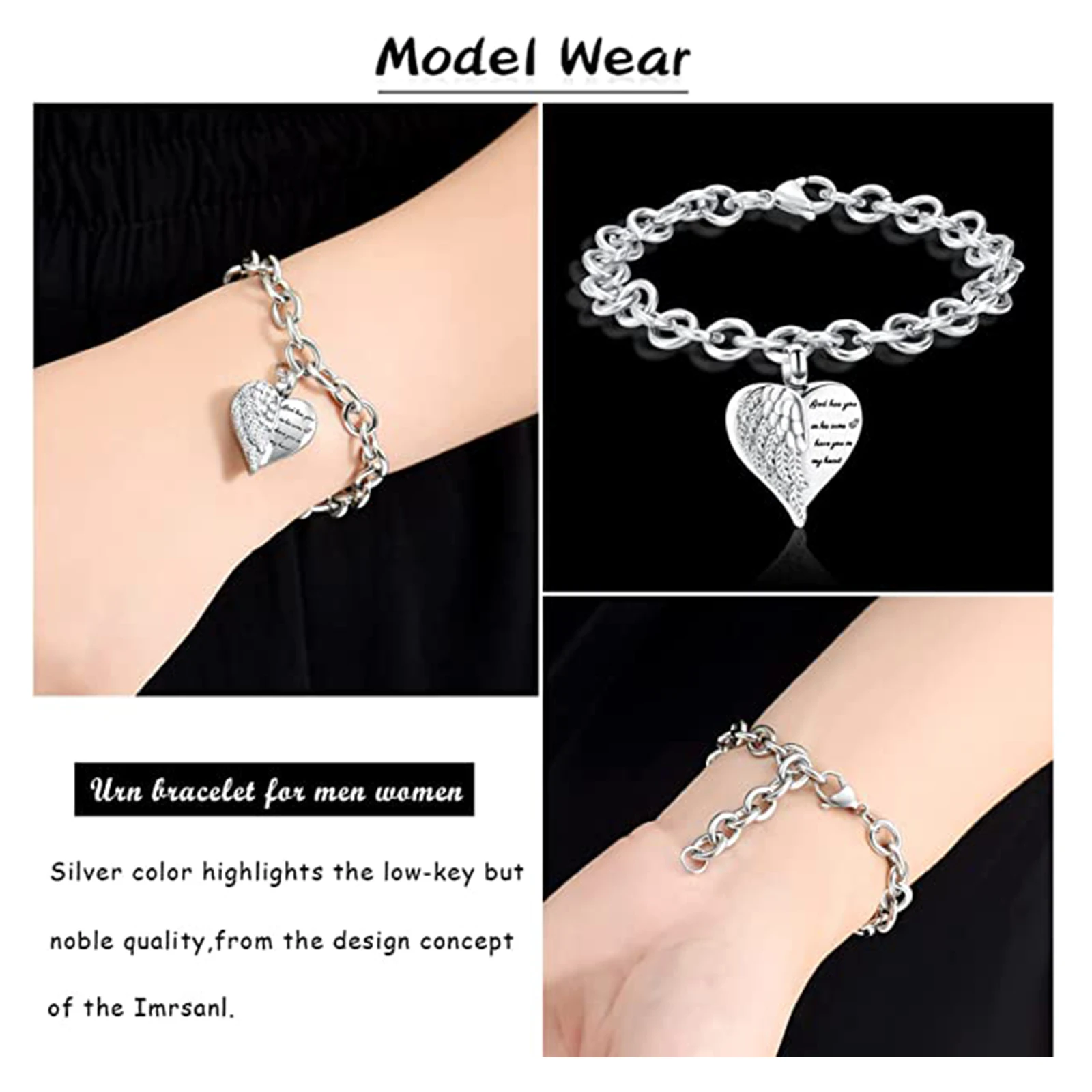 Urn Bracelet for Ashes Stainless Steel Cremation Bracelet with Heart Charm Ashes Holder Memorial Jewelry Urn Bangle for Ashes