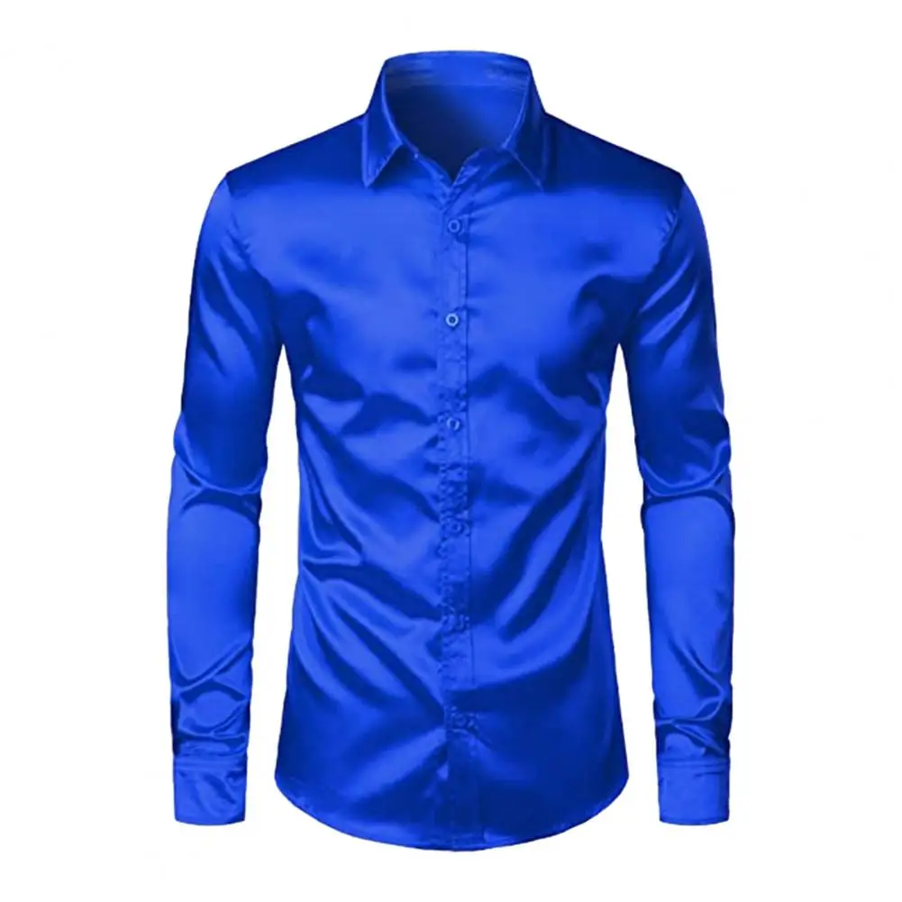 Polyester Men Shirt Lightweight Men Shirt Silky Soft Solid Color Cardigan for Women Men Lapel Collar Long Sleeve Single-breasted