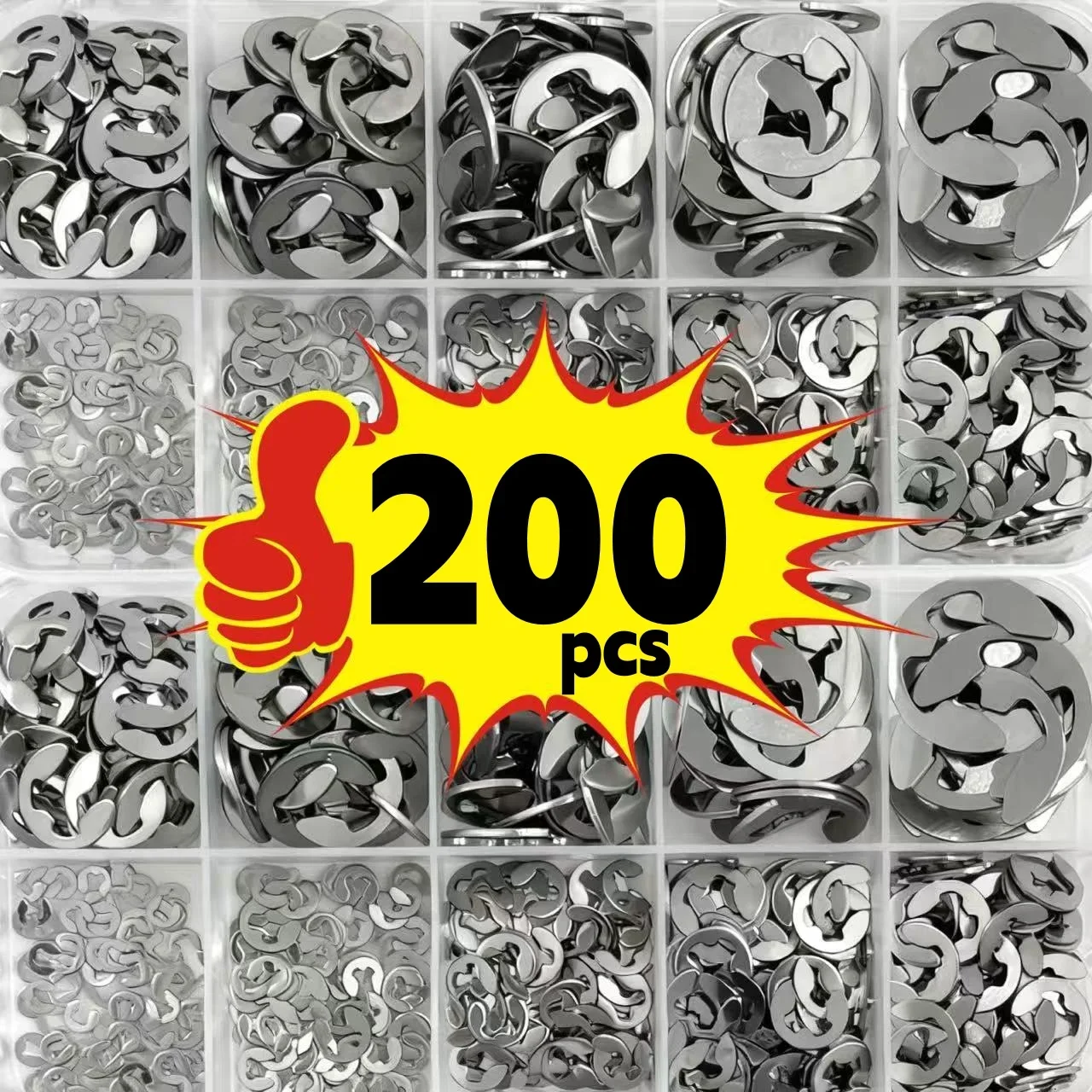 200pcs Stainless Steel E-Shaped Open Snap Ring, C-Shaped Retaining Ring, E-Shaped Retaining Ring for Shaft