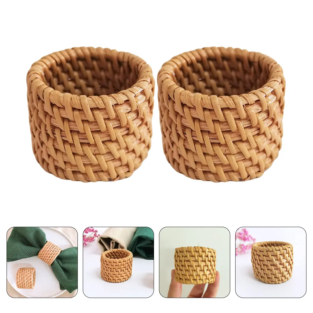 

2pcs Napkin Rings Straw Decorative Serviette Buckle Wear resistant Accessories Hotel Party Supplies Rattan Material Practical