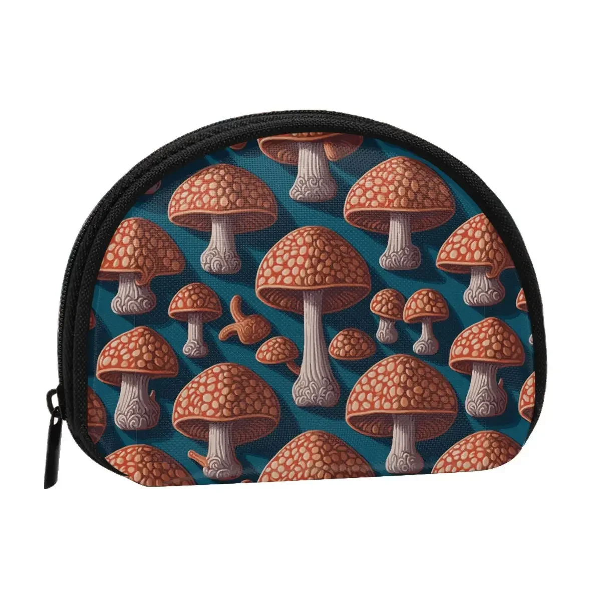 Mushrooms 3D Printing Coin Purse Ladies Shopping Portable Silver  Bag Travel Mini Credit Card ID   Gift