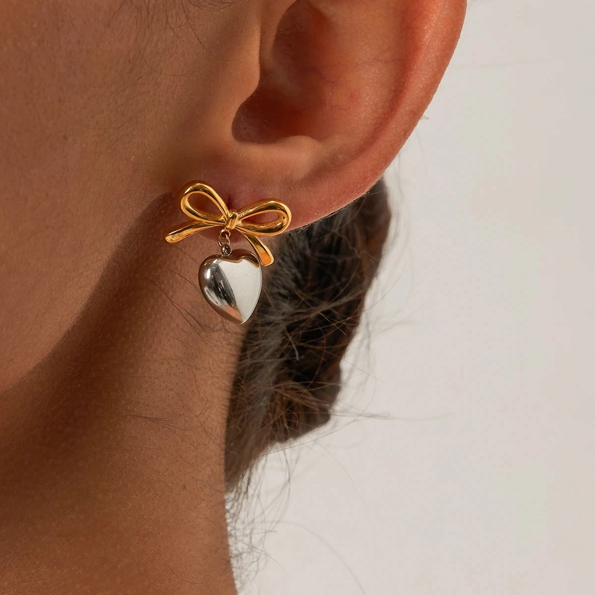 HangZhi 2024 New Heart Bow Drop Earring Party Sweet Fashion Gold Sliver Color Bowknot Pendant Jewelry Gift for Women image 4