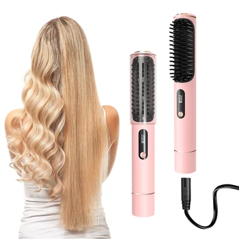 Image Portable travel Charging while using Cordless Hair Straightener Brush,wireless Hair Straightener Comb Brush for Women