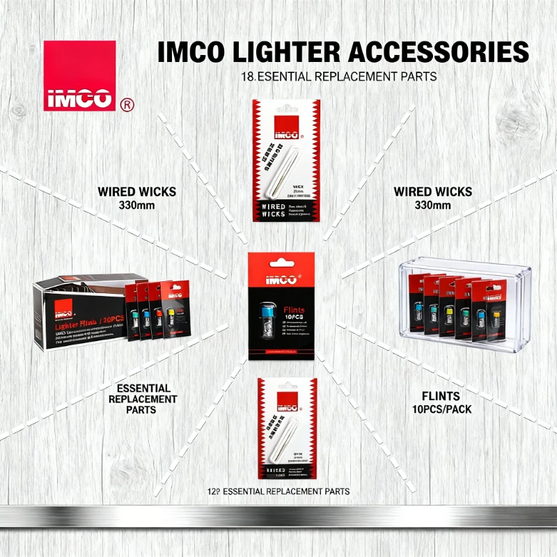 

Long-Lasting IMCO Lighter Accessory Set - Heat-Resistant Wicks, Wear-Proof Flints & Cotton Core, Essential for Lighters